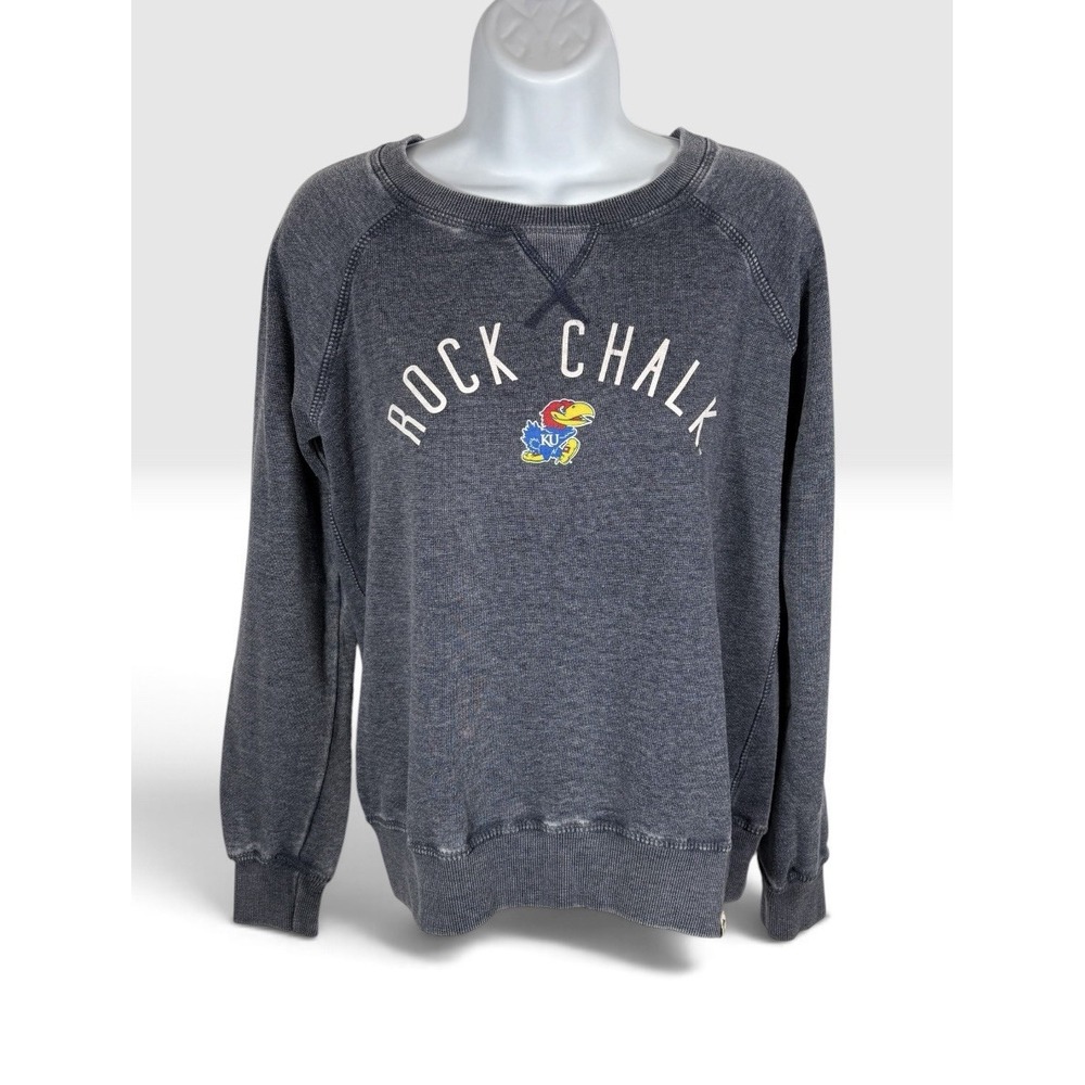 Blue 84 Kansas Jayhawks KU Sweatshirt Sz Small Rock Chalk Faded Blue -2229